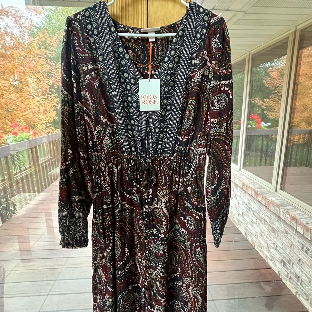 Knox Rose Long Sleeve Paisley Dress - Black and Brown